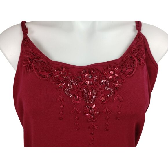 Newport News Womens XL Burgundy Embroidered Tank Top Floral Beaded Design - Picture 4 of 7